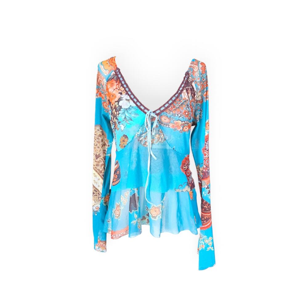 Y2k Mesh Euro Babydoll Top Layered Graphic - Size Small